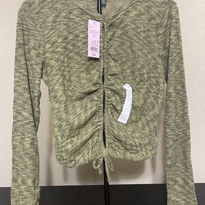 Olive Green Ruched Long Sleeve Top